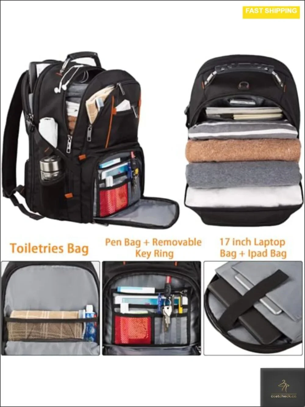 Extra Large Travel Laptop Backpack 17 Inch Tech Backpack Water Resistant
